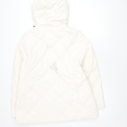 Maine New England Women White Hooded Quilted Jacket 16