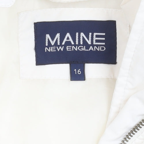 Maine New England Women White Hooded Quilted Jacket 16