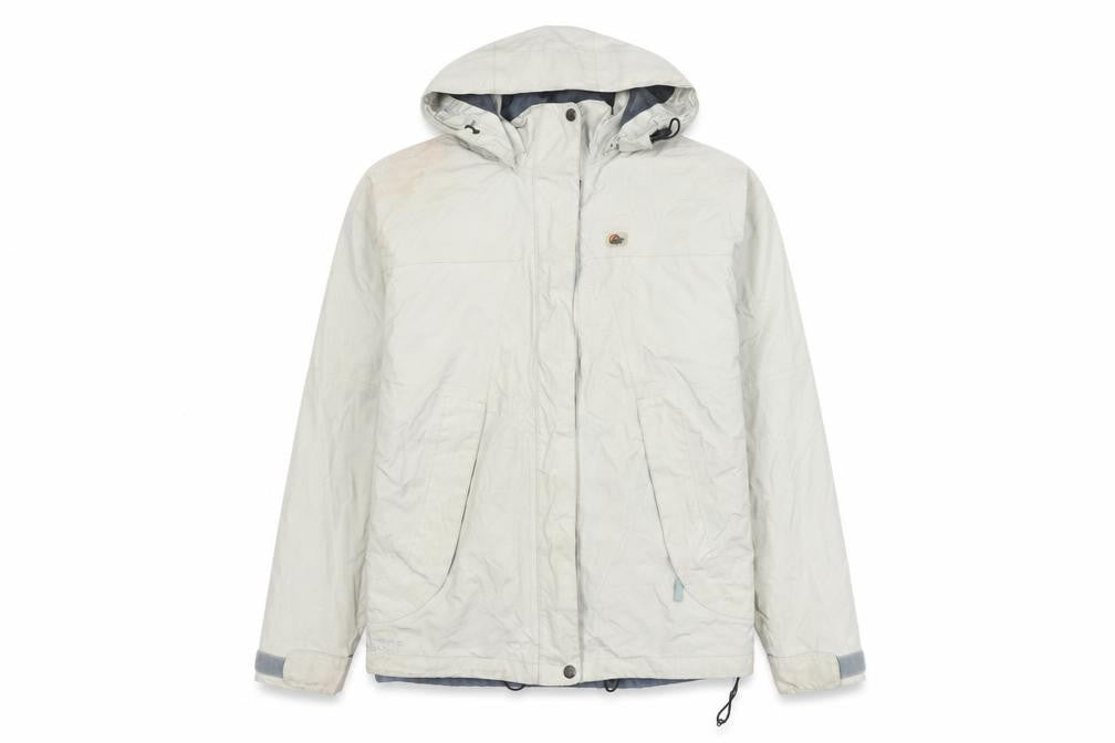 Front view of Lowe Alpine Women's Ivory Hooded Nylon Jacket, size M