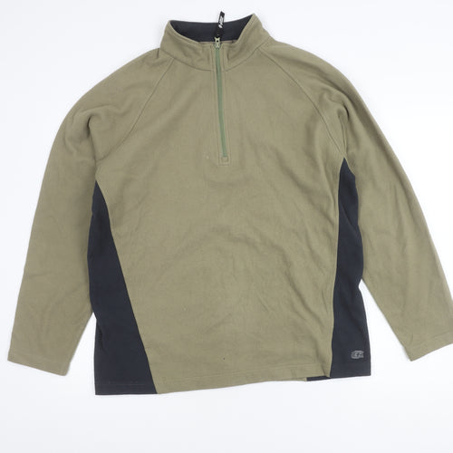 Marks and Spencer Men's Green Fleece 1/4 Zip Sweatshirt L