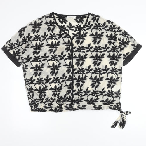 Masai Women's M Black White Floral V-Neck Blouse