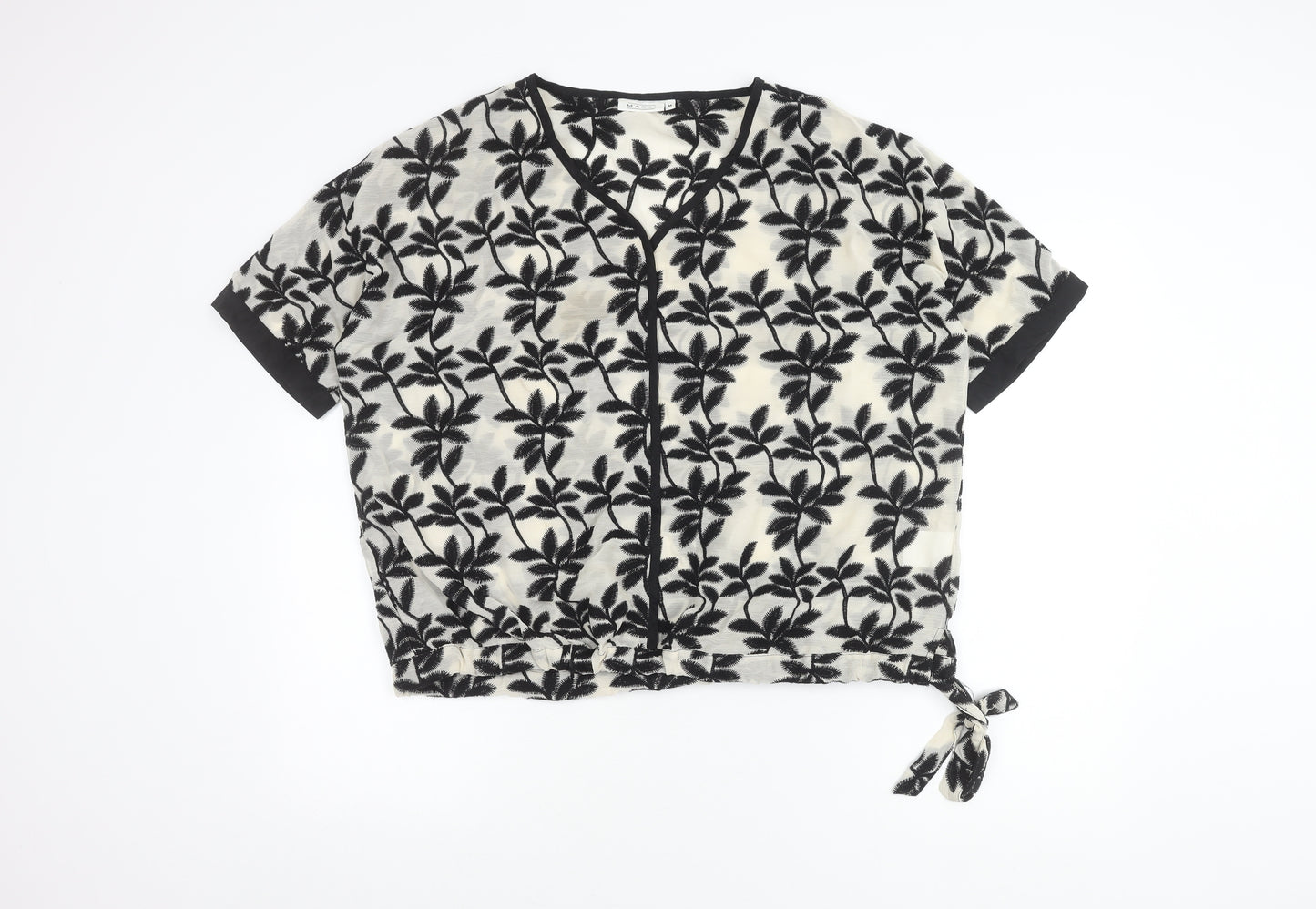 Masai Women's M Black White Floral V-Neck Blouse