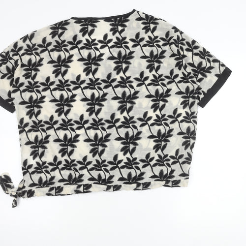 Masai Women's M Black White Floral V-Neck Blouse