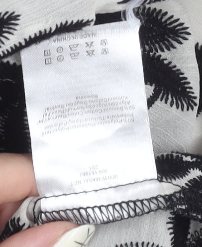 Masai Women's M Black White Floral V-Neck Blouse