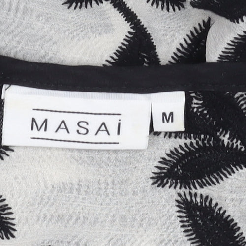 Masai Women's M Black White Floral V-Neck Blouse