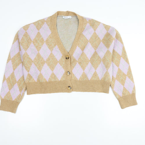 Stradivarius Women’s Beige Argyle Cardigan, Size 8