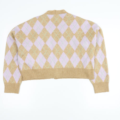 Stradivarius Women’s Beige Argyle Cardigan, Size 8
