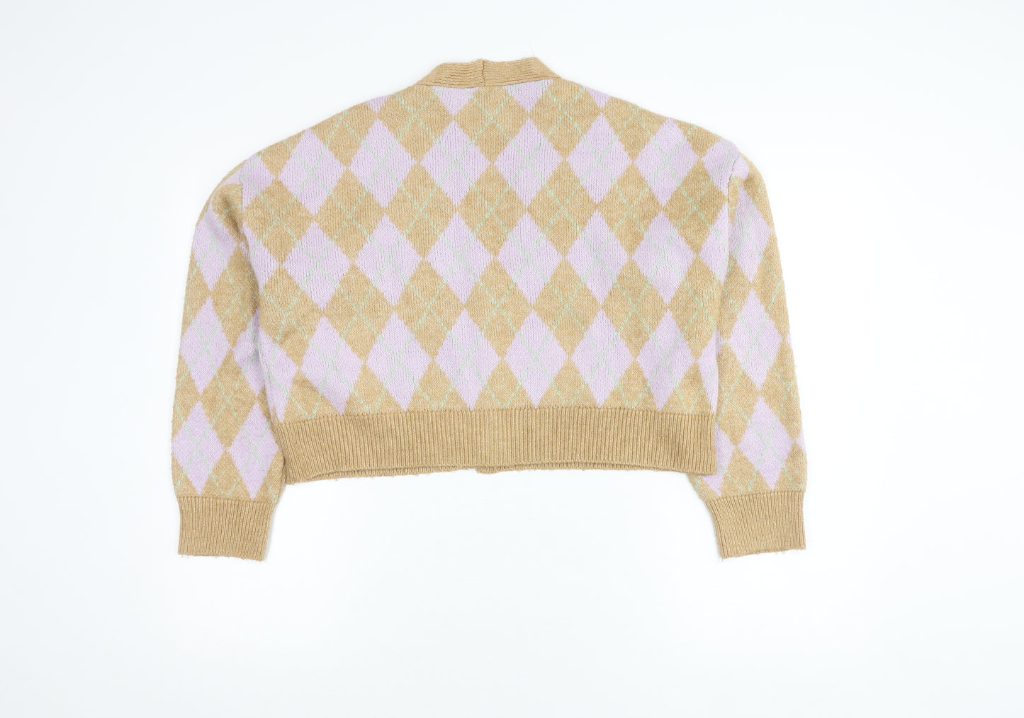 Stradivarius Women’s Beige Argyle Cardigan, Size 8