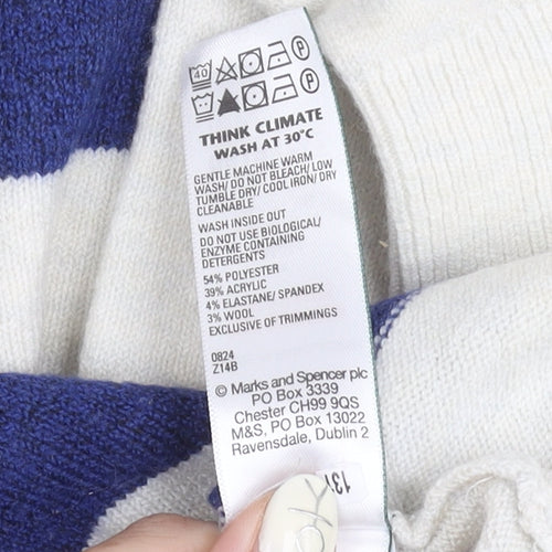 Marks and Spencer Women's Blue Striped Pullover Jumper S