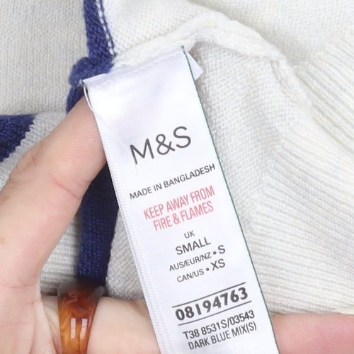 Marks and Spencer Women's Blue Striped Pullover Jumper S