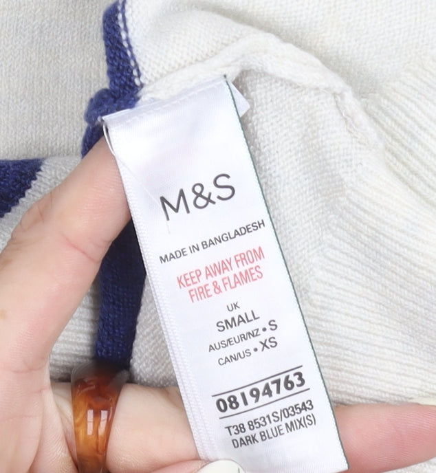 Marks and Spencer Women's Blue Striped Pullover Jumper S