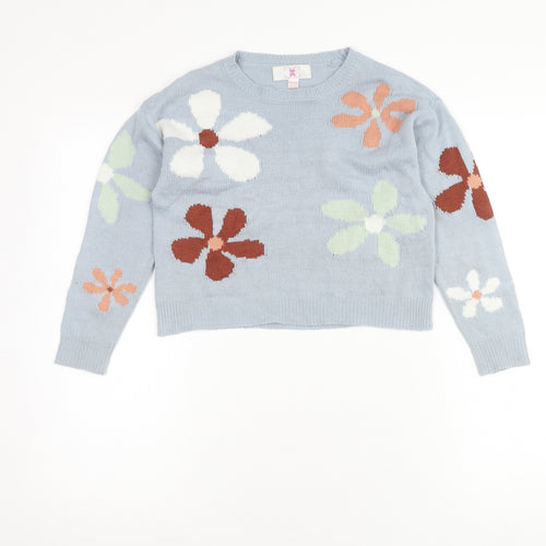 Chloe + Cyrus Girls Blue Floral Pullover Jumper M