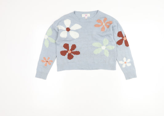 Chloe + Cyrus Girls Blue Floral Pullover Jumper M