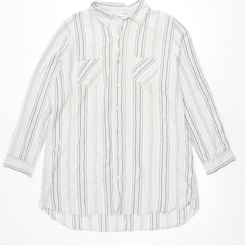 Marks and Spencer Women's Grey Striped Button-Up Shirt