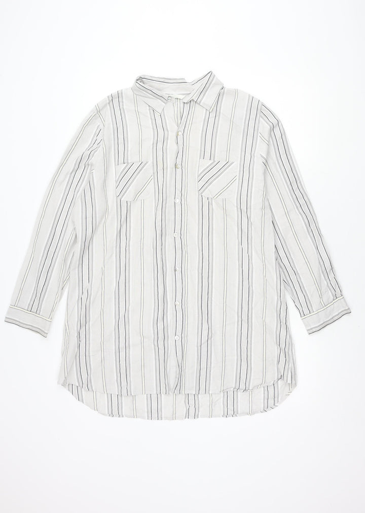Marks and Spencer Women's Grey Striped Button-Up Shirt
