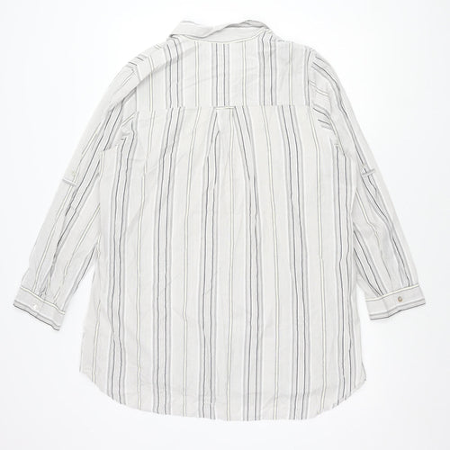 Marks and Spencer Women's Grey Striped Button-Up Shirt