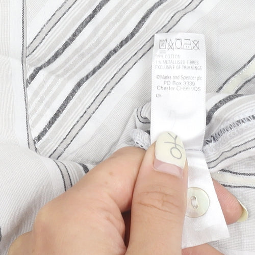 Marks and Spencer Women's Grey Striped Button-Up Shirt