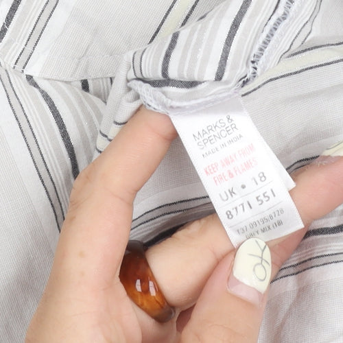 Marks and Spencer Women's Grey Striped Button-Up Shirt