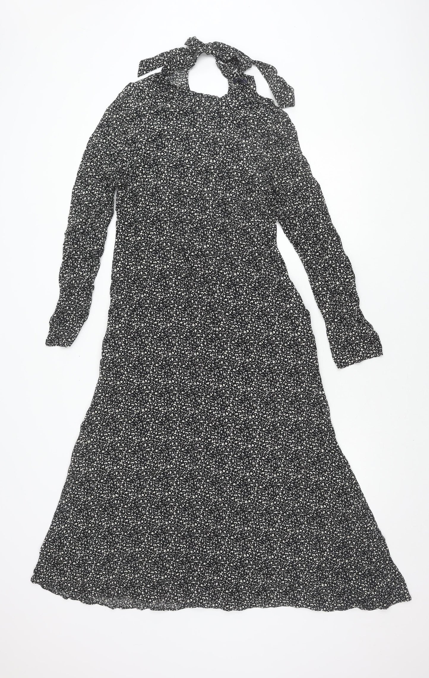 M&S Women's Black A-Line Knee Length Dress, Size 8
