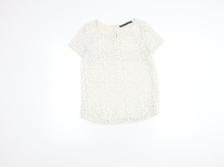 Zara Basic Women’s Ivory Crochet Blouse, Size S, Summer Elegance