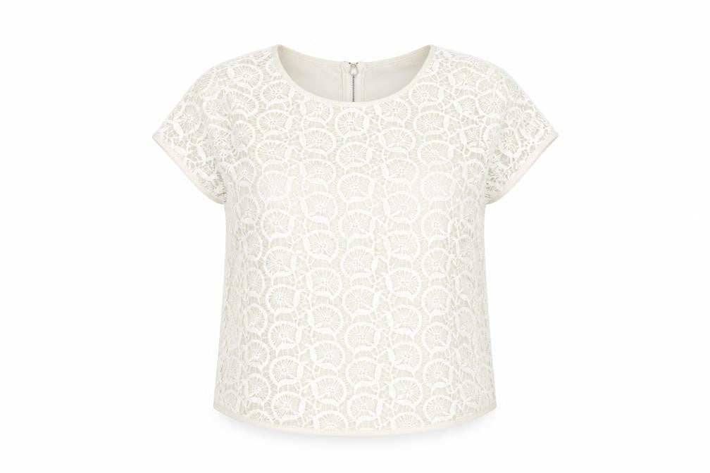 Front view of Zara Basic Women’s Ivory Crochet Blouse, size S, Summer Elegance