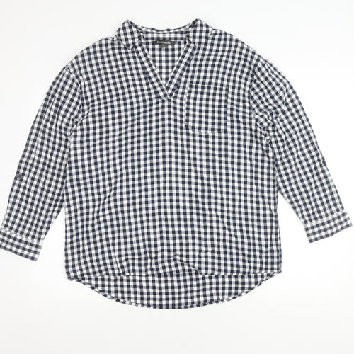 Bonmarché Women's Blue Check Button-Up Shirt Size 14