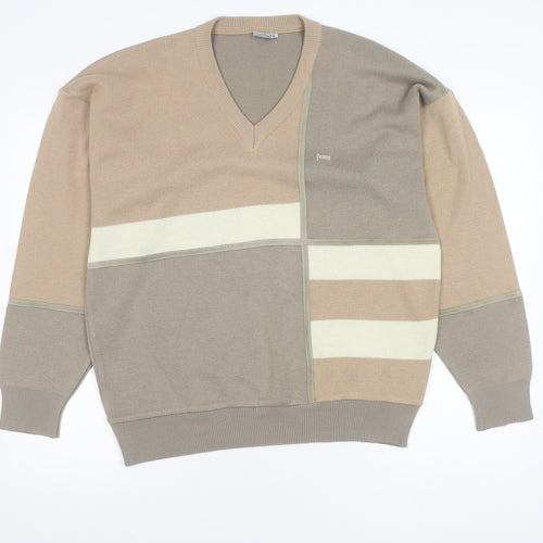 Firenze Men's Beige XL V-Neck Pullover Jumper