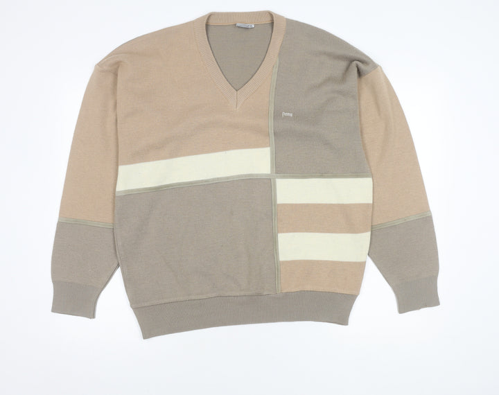Firenze Men's Beige XL V-Neck Pullover Jumper