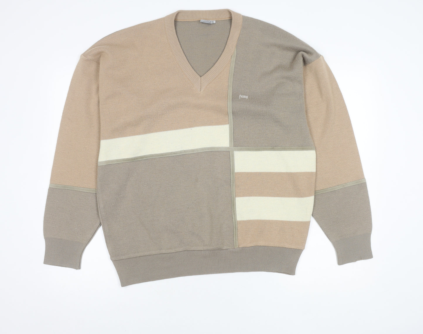 Firenze Men's Beige XL V-Neck Pullover Jumper