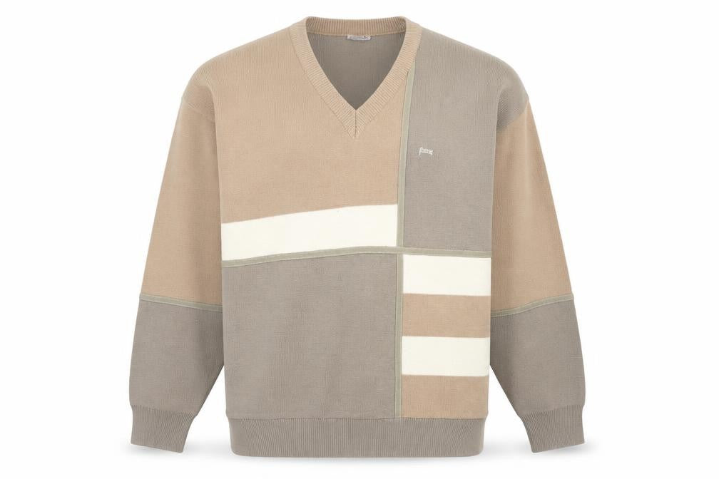 Front view of Firenze Men's Beige XL V-Neck jumper