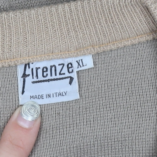 Firenze Men's Beige XL V-Neck Pullover Jumper