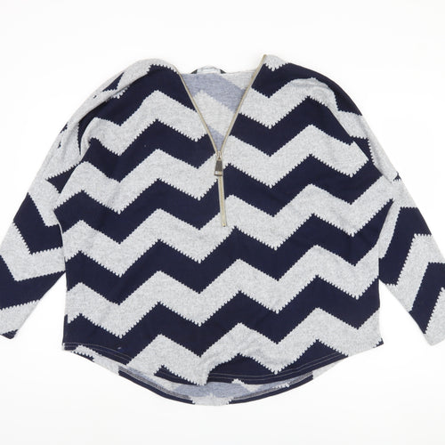 Bonmarché Women's Blue Geometric Full Zip Jumper L