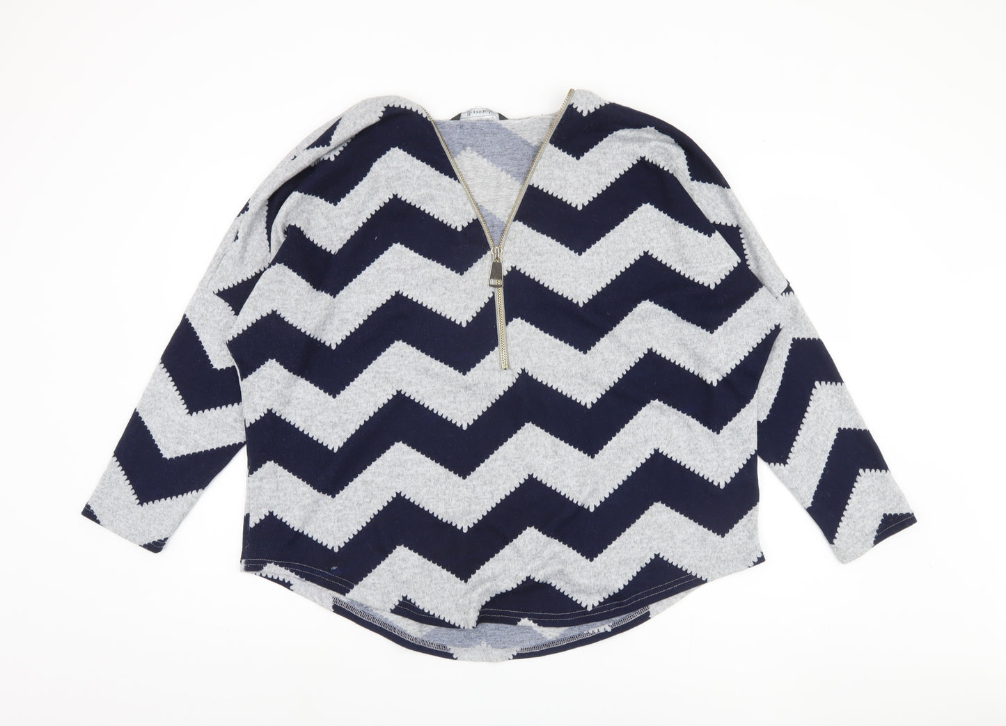 Bonmarché Women's Blue Geometric Full Zip Jumper L