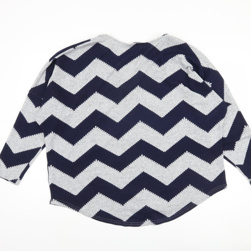 Bonmarché Women's Blue Geometric Full Zip Jumper L