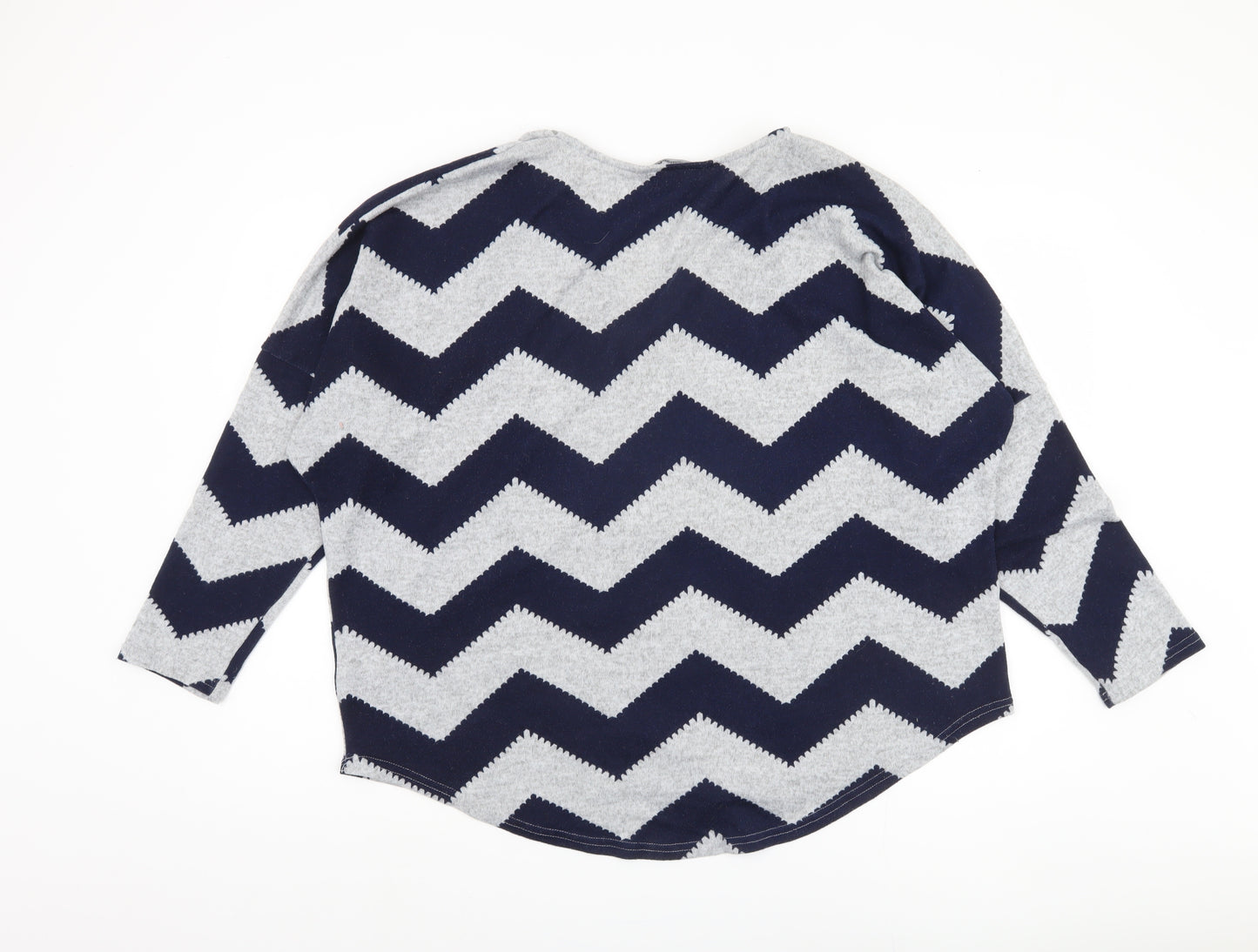 Bonmarché Women's Blue Geometric Full Zip Jumper L