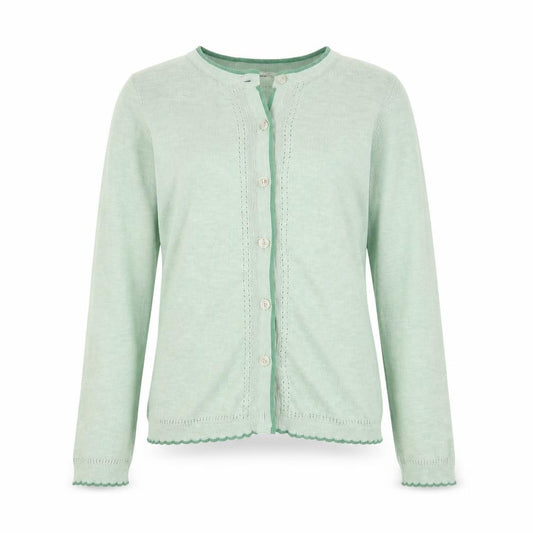 Front view of White Stuff girls’ green cotton cardigan - 9-10 years