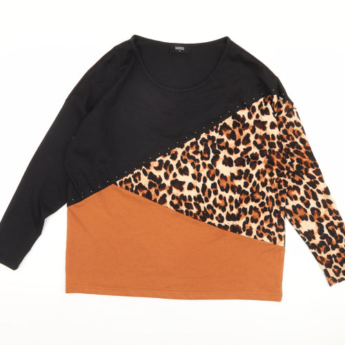 Klass Women's Black Brown Animal Print Pullover Jumper M