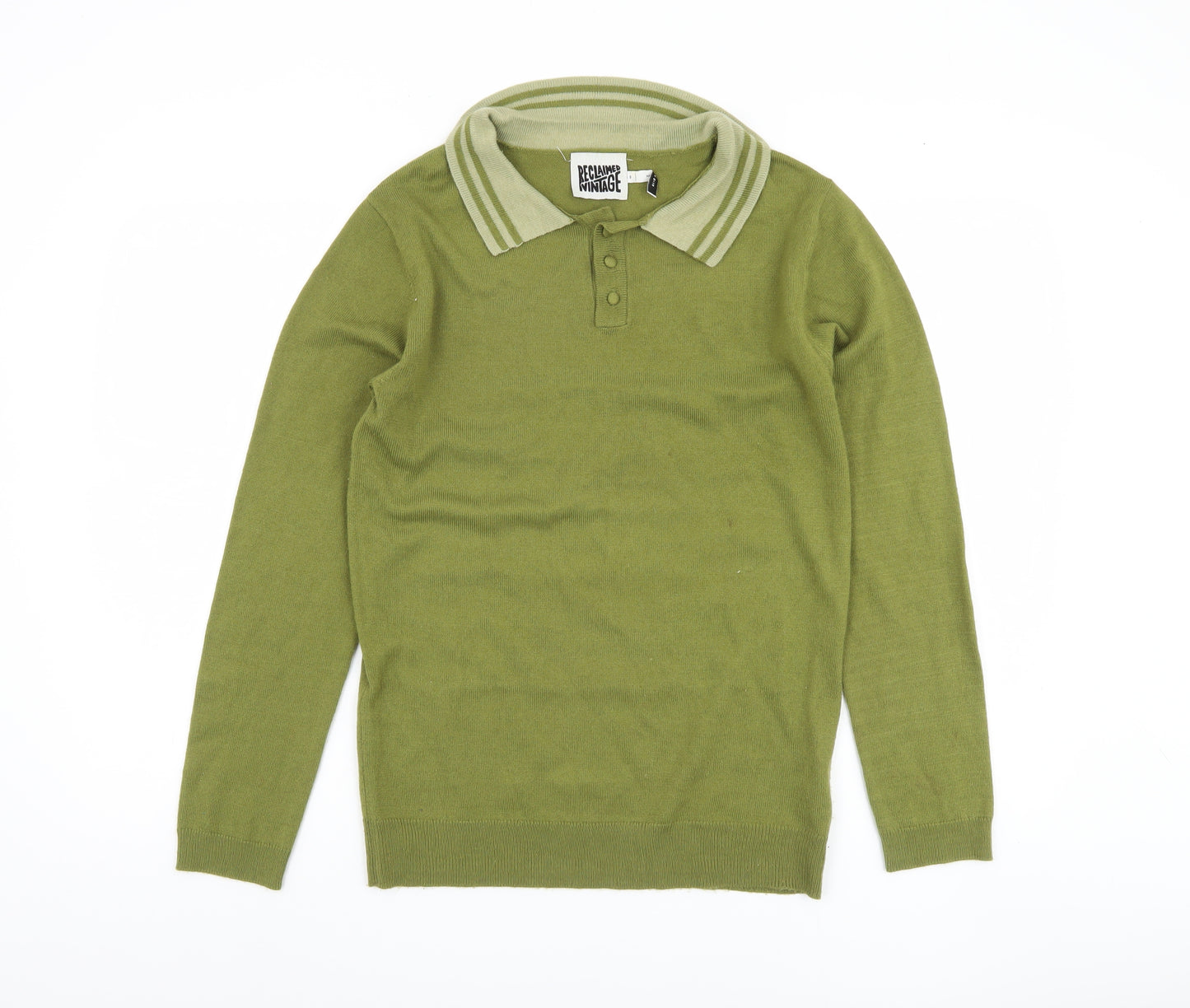 Reclaimed Vintage Women's Green Collared Jumper S