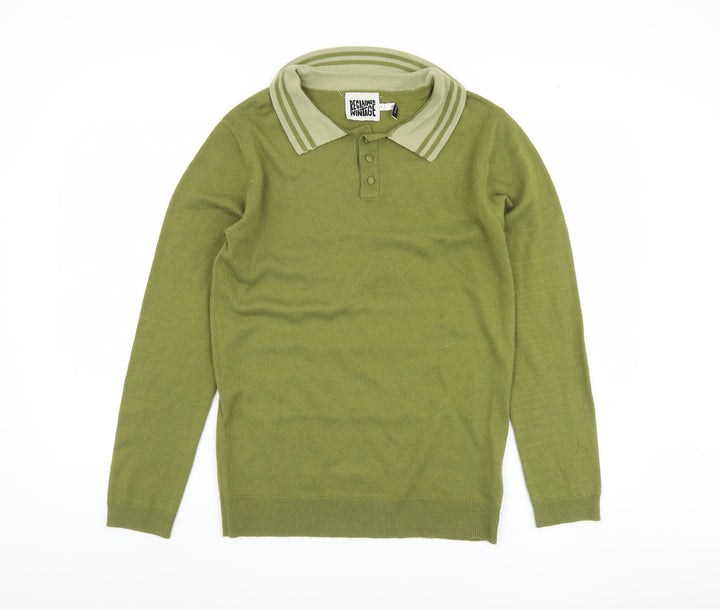 Reclaimed Vintage Women's Green Collared Jumper S