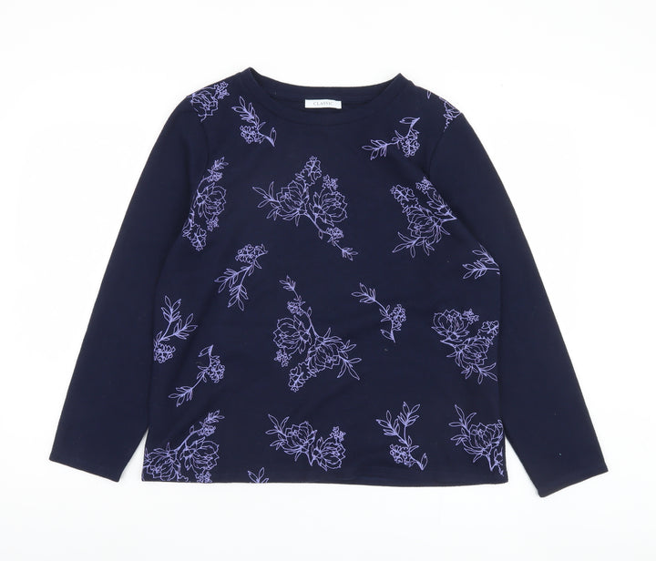 Marks and Spencer Women Blue Floral Pullover Jumper Size 16