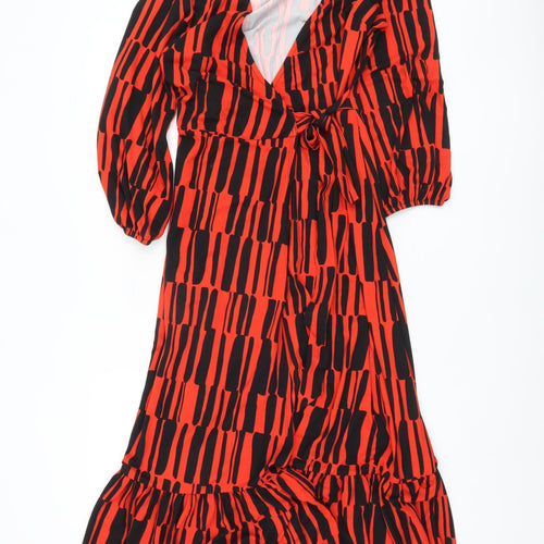 Dennis Day Women's Red Black Wrap Dress Size 10