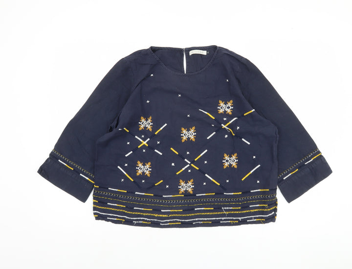 Maison de Nimes Women's Blue Embroidered Blouse Size 14