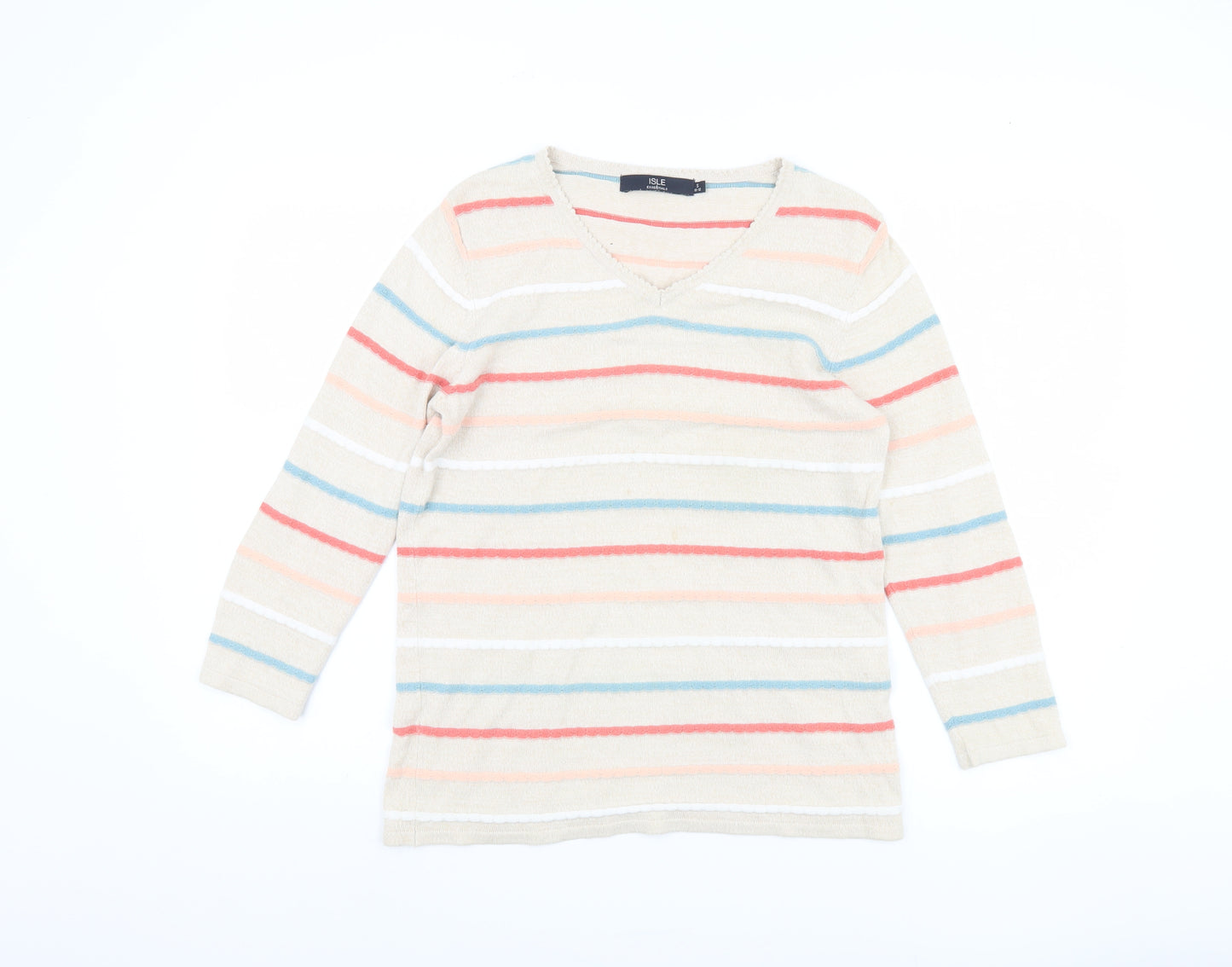 Isle Essentials Women's Beige Striped Pullover S