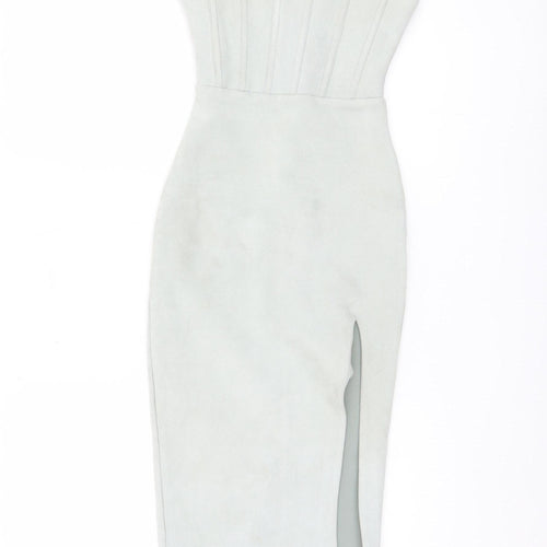 Oh Polly Women's Grey Belted Dress, Size 8, Zip Closure