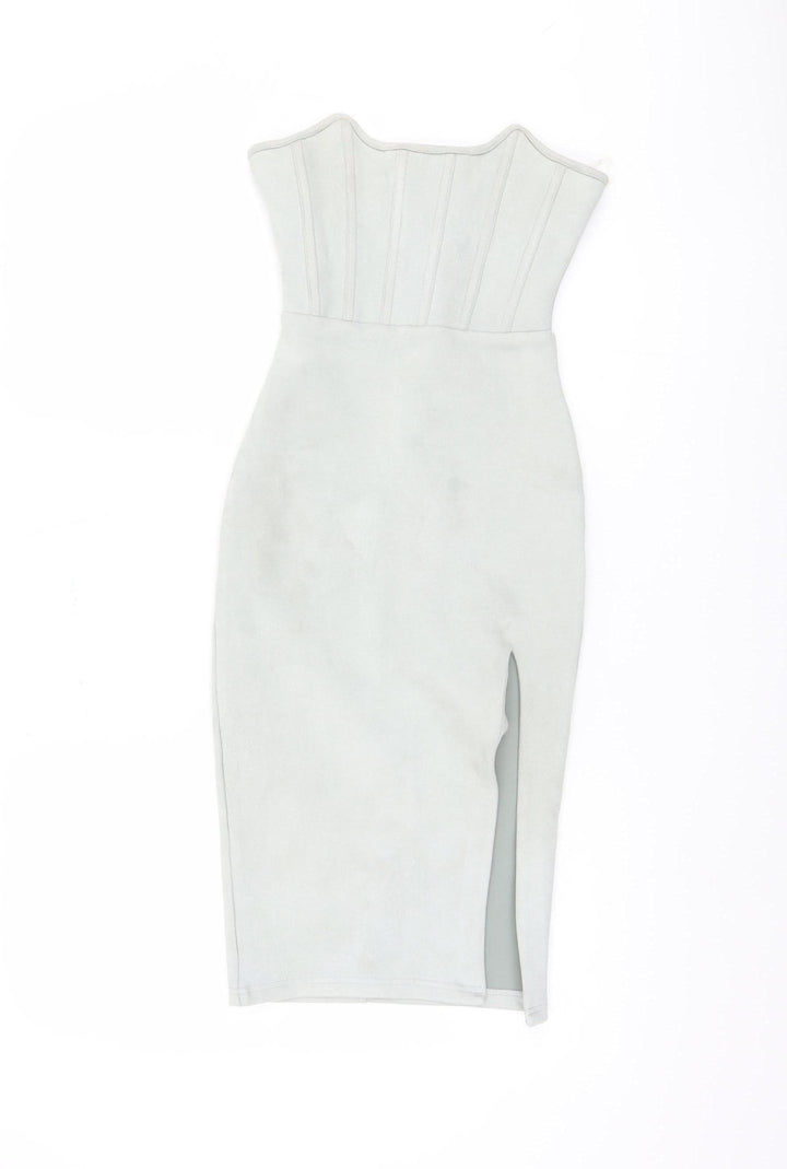 Oh Polly Women's Grey Belted Dress, Size 8, Zip Closure