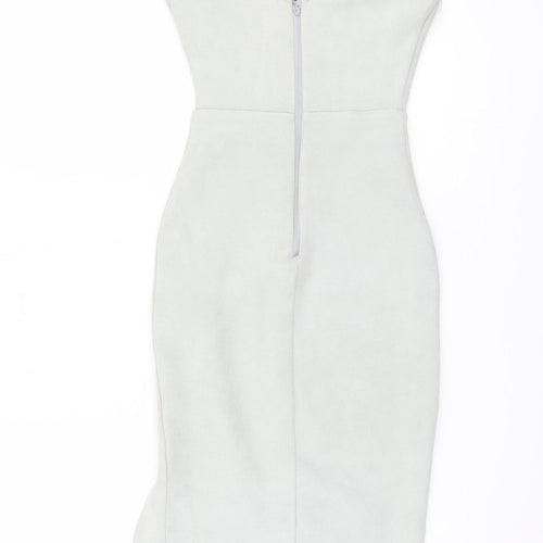 Oh Polly Women's Grey Belted Dress, Size 8, Zip Closure