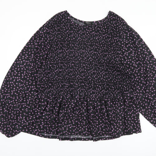 Simply Be Women's Black Floral Long Sleeve Plus Top