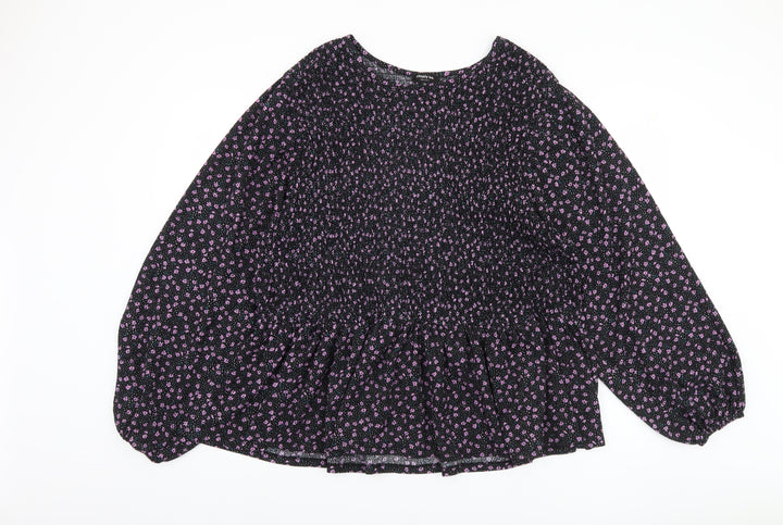 Simply Be Women's Black Floral Long Sleeve Plus Top