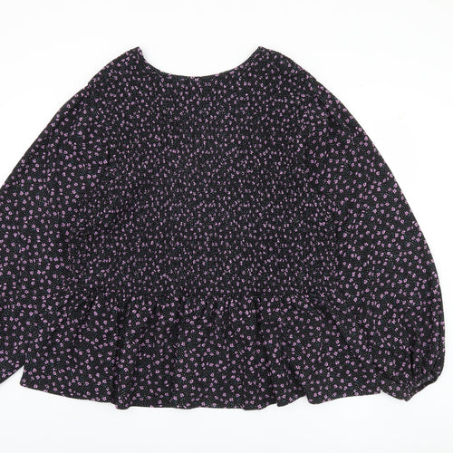 Simply Be Women's Black Floral Long Sleeve Plus Top