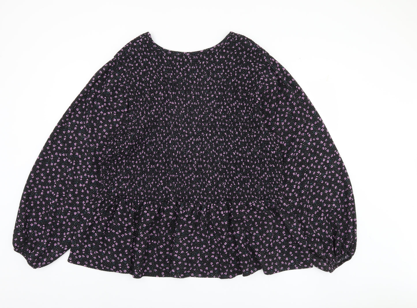 Simply Be Women's Black Floral Long Sleeve Plus Top